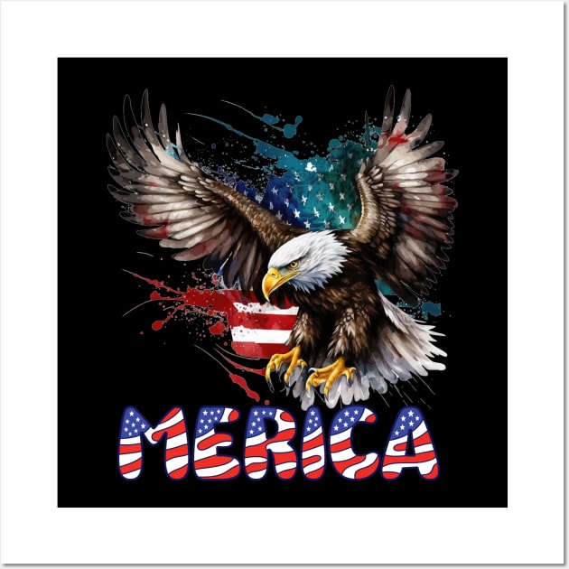 4th Of July Merica Patriotic USA Flag Bald Eagle Wall Art by nickymax915